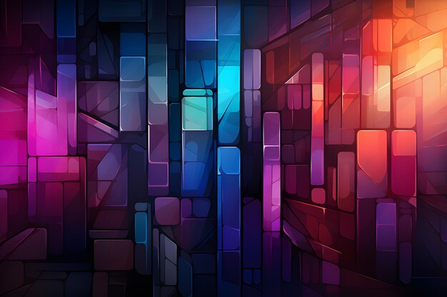 Motivo geometrico futuristico vibrante con sfondo di forme astratte multicolori luminose