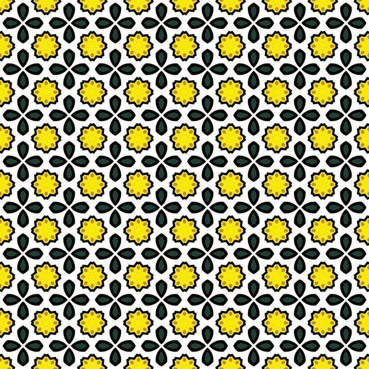 Foto motivo geometrico giallo e nero con fiore giallo.