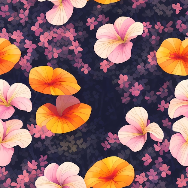 Motivo senza cuciture con motivo floreale di sfondo di fiori e foglie per carta da parati o tessuto Botanic Tile Generative AI per abbigliamento abbigliamento abito texture stampa tessile