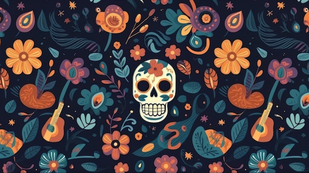 Motivo vettoriale dia de muertos in design piatto Cinco de Mayo Il momento decisivo del Messico