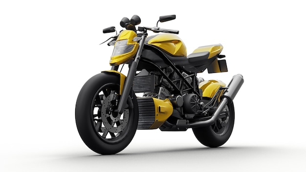 Moto super sportiva gialla su sfondo bianco. illustrazione 3D.