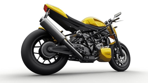 Moto super sportiva gialla su sfondo bianco. illustrazione 3D.