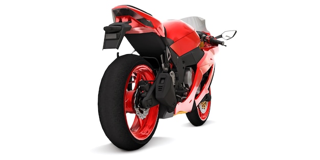 Moto super sportiva rossa 3D su sfondo bianco isolato. Illustrazione 3D.