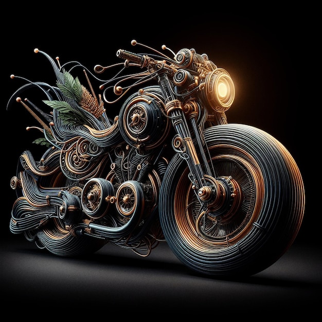 Motocicletta 3D rendering fusione con cavo e metallo