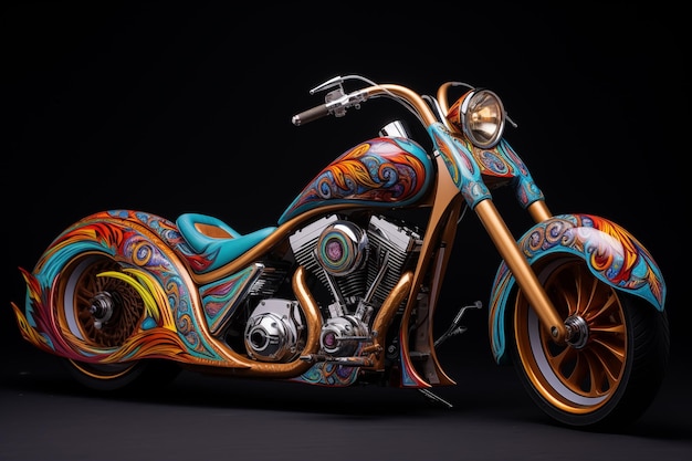 Motocicletta con un intricato disegno di vernice personalizzato AI generativa