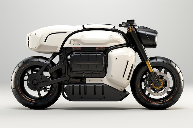 Motocicletta con valigia su uno sfondo bianco rendering 3D