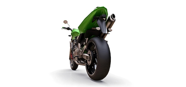 Motocicletta sportiva urbana verde a due posti su sfondo bianco 3d'illustrazione