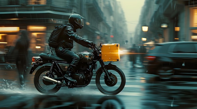 motocicletta su una città nello stile di soggy
