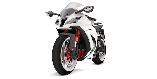 Motocicletta super sportiva bianca 3D su sfondo bianco isolato. illustrazione 3D.