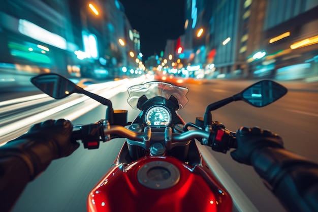 Motociclismo sportivo in strada notturna con motion blur
