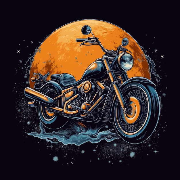 motociclista bici harley tshirt design nero fantasia stampa classica isolato mockup art