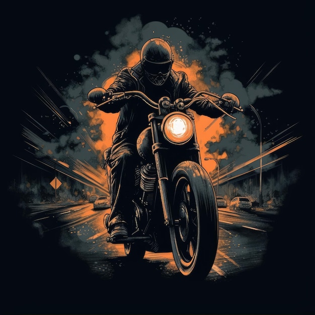 motociclista bici harley tshirt design nero fantasia stampa classica isolato mockup art