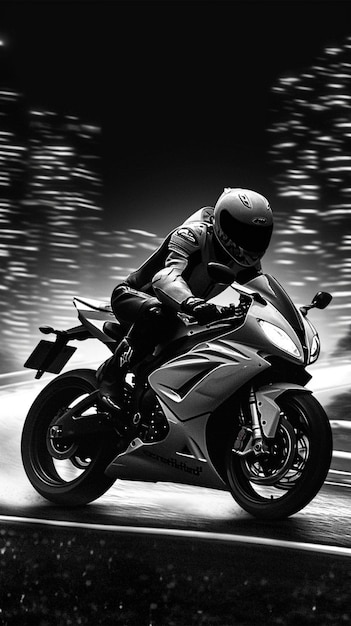 Motociclista sportivo bici velocità intensa sfondo bianco nero Sfondo mobile verticale