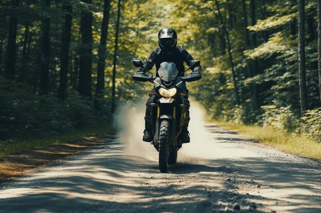 Motociclista su pista sterrata fuoristrada