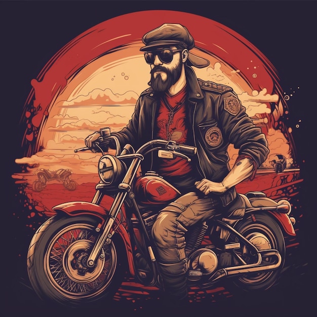 Motociclista su sfondo grunge Illustrazione disegnata a mano