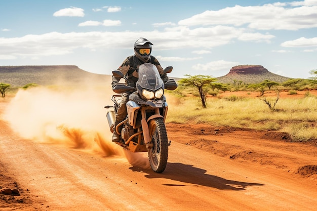 Motociclista su una pista di ghiaia offroad