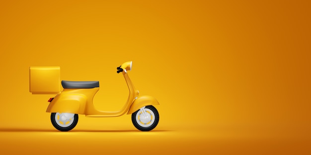 Motorino d'annata giallo, illustrazione 3d