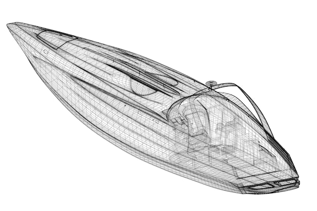 Motoscafo, motoscafo ad alta velocità, struttura del corpo del modello 3D, modello a filo