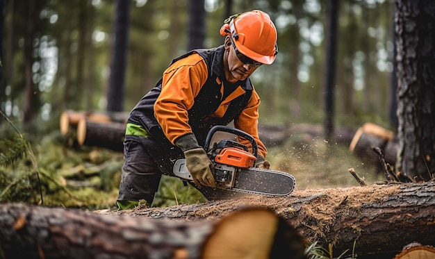 Motosega Il taglialegna sega l'albero generativo ai