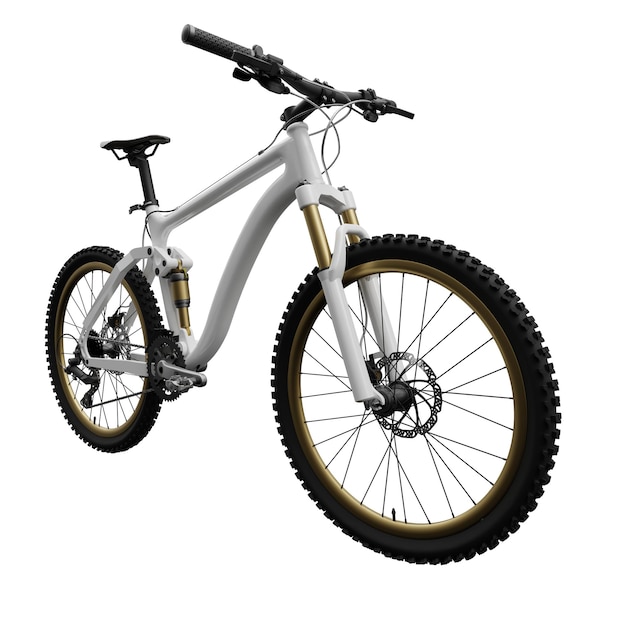 Mountain bike bianca su uno sfondo bianco isolato rendering 3d