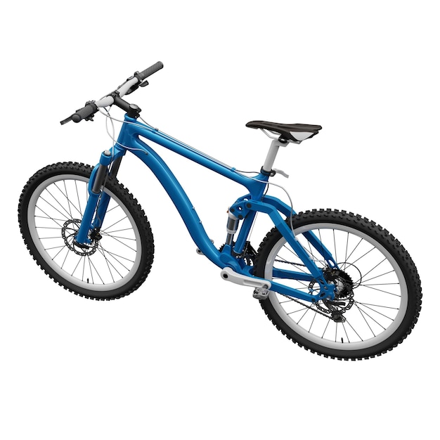 Mountain bike blu su uno sfondo bianco isolato rendering 3d