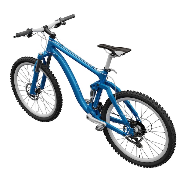 Mountain bike blu su uno sfondo bianco isolato rendering 3d