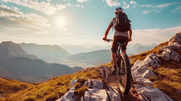 Mountain bike estrema Ciclisti audaci che percorrono sentieri accidentati