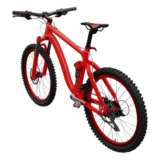 Mountain bike rossa su uno sfondo bianco isolato rendering 3d