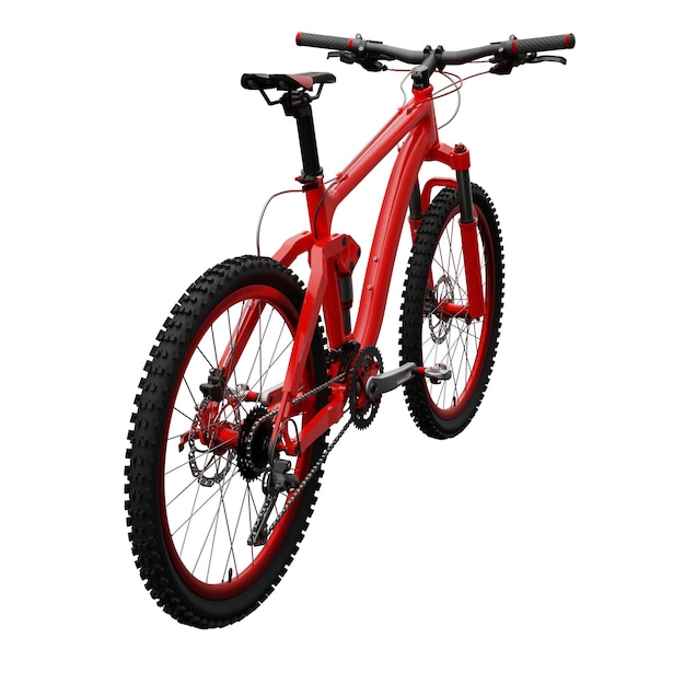 Mountain bike rossa su uno sfondo bianco isolato rendering 3d