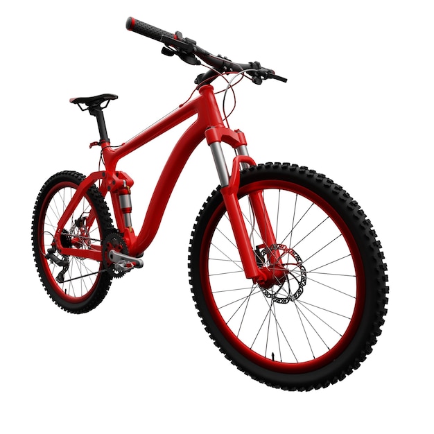 Mountain bike rossa su uno sfondo bianco isolato rendering 3d