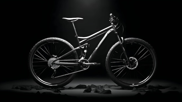 Mountain bike su sfondo nero rendering 3d