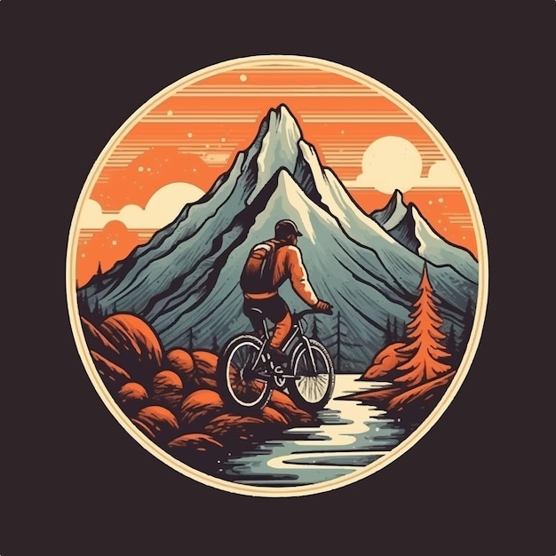 Mountain biker in montagna vintage di mountain biker sullo sfondo delle montagne