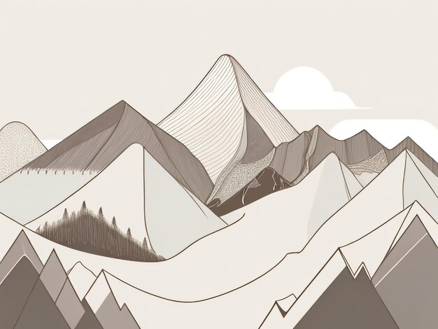 Mountain Serenity disegnato a mano Mountain Line Art