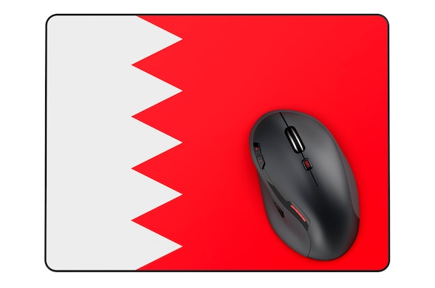 Mouse del computer e tappetino per il mouse con il rendering 3D della bandiera del Bahrein