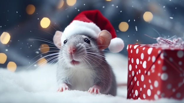 Mouse di Natale Mouse carino con mouse regalo di Natale che celebra il Natale