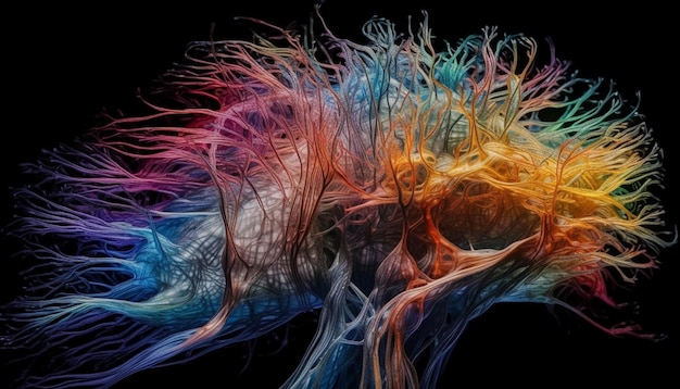 Movimento astratto di frattali multicolori in sfondo scientifico della natura generato dall'intelligenza artificiale