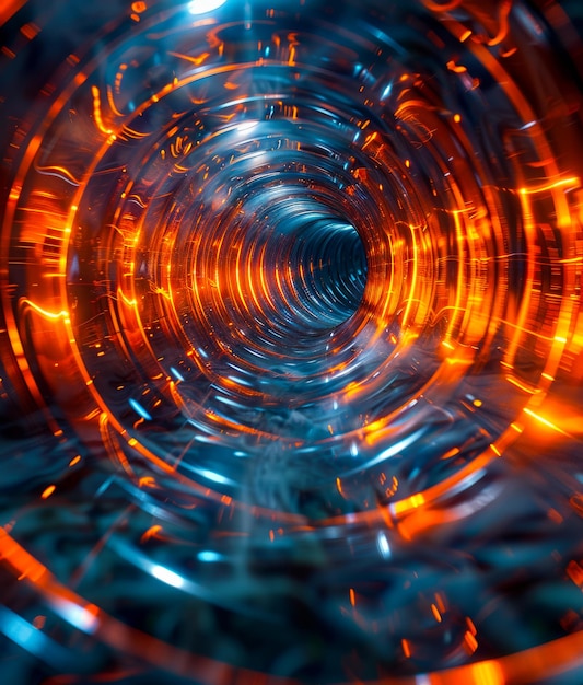 Movimento di velocità astratto in un tunnel futuristico con luce al neon Scena di circuito di movimento del tunnel a velocità laser dello sfondo futuro con luci al neon rendering 3D