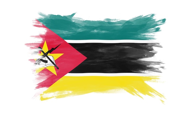 Mozambico bandiera pennellata, bandiera nazionale su sfondo bianco