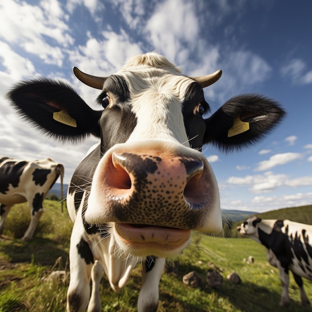 Mucca che annusa il ritratto del volto della fotocamera