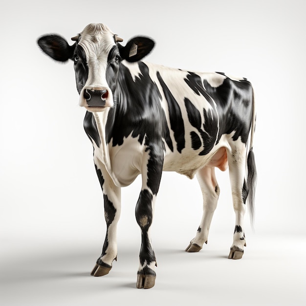 Mucca in piedi isolata su sfondo bianco foto realistica generata dall'IA