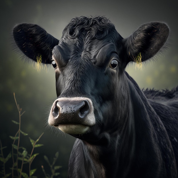 Mucca nera dal campo animale IA generativa