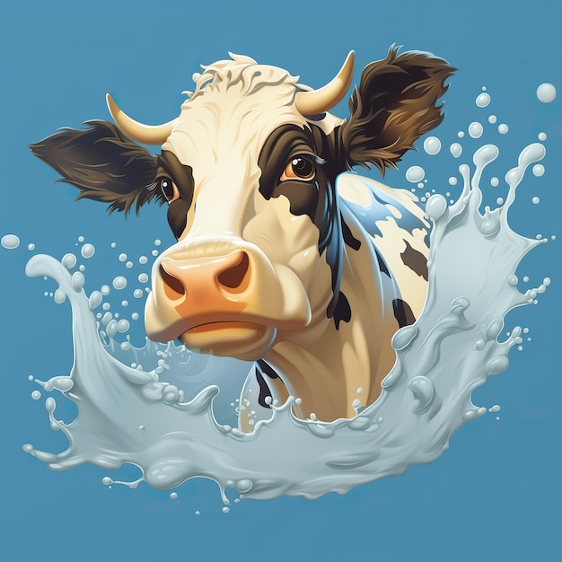 mucca su schizzi di latte fresco