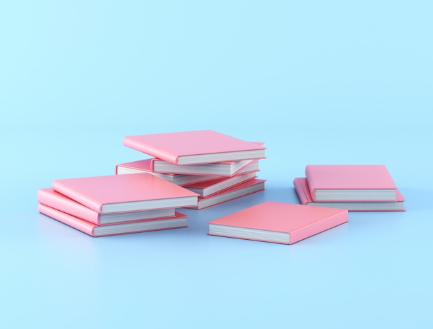 Mucchi di libri rosa su sfondo blu