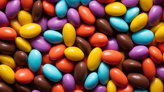 Mucchio di caramelle colorate ricoperte di cioccolato Illustrazione generata dall'intelligenza artificiale