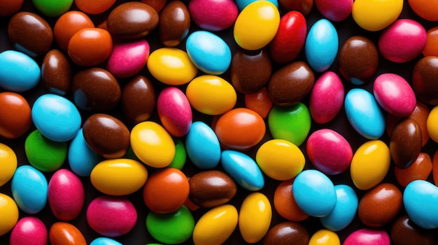 Mucchio di caramelle colorate ricoperte di cioccolato Illustrazione generata dall'intelligenza artificiale