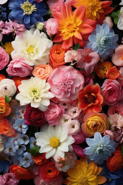 mucchio di fiori estivi che riempiono la tela dettagli estremi della fotografia