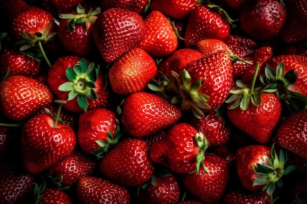 Mucchio di frutti di fragole freschi creati con l'intelligenza artificiale generativa