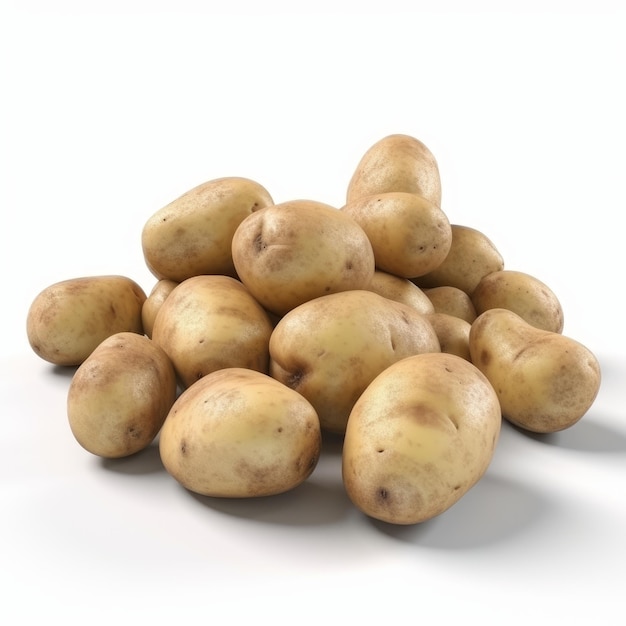 Mucchio di patate disposte su bianco