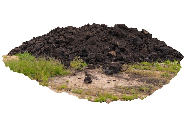 Mucchio di terra per l'abbellimento su sfondo bianco