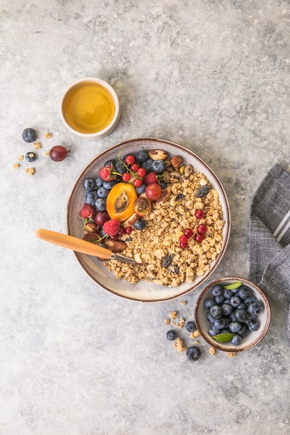 Muesli di avena con frutti di mirtilli con croccante di avena